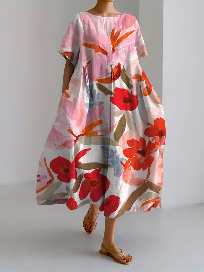 LP | Women's Retro Botanical Floral Print Casual Dress Loose Dress
