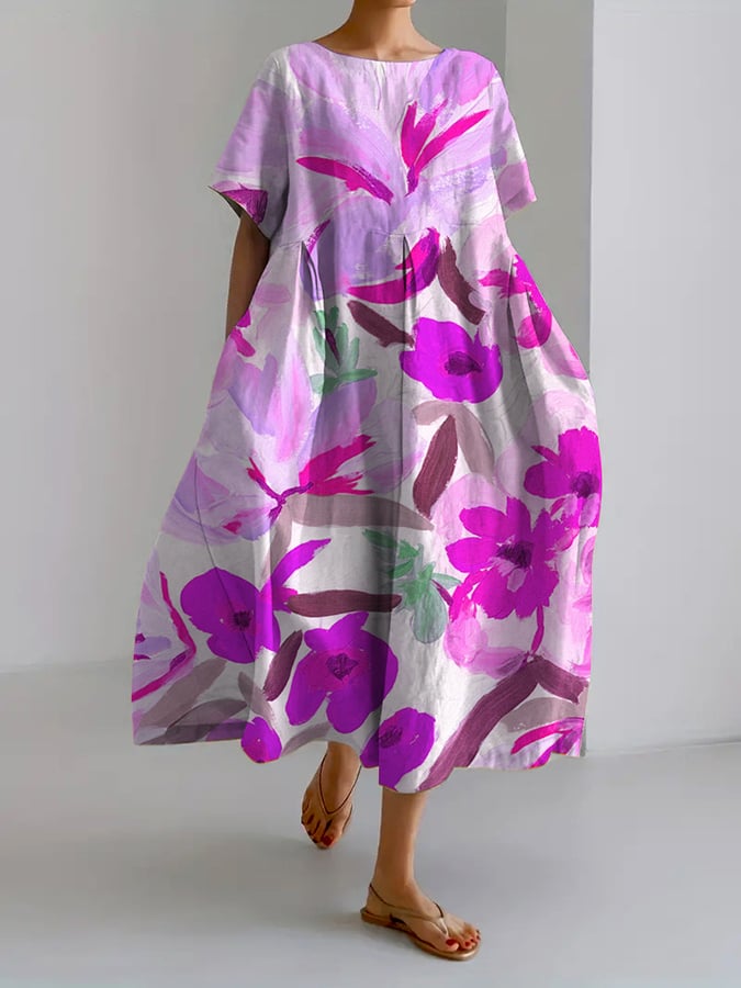 LP | Women's Retro Botanical Floral Print Casual Dress Loose Dress