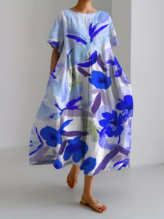 LP | Women's Retro Botanical Floral Print Casual Dress Loose Dress