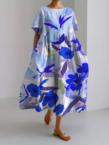 LP | Women's Retro Botanical Floral Print Casual Dress Loose Dress