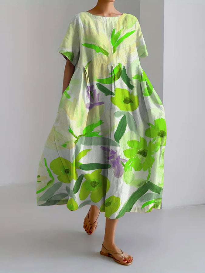 LP | Women's Retro Botanical Floral Print Casual Dress Loose Dress