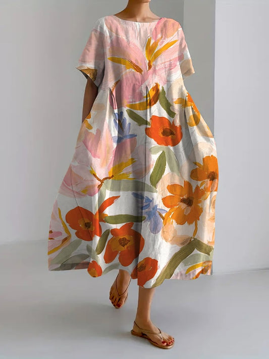 LP | Women's Retro Botanical Floral Print Casual Dress Loose Dress