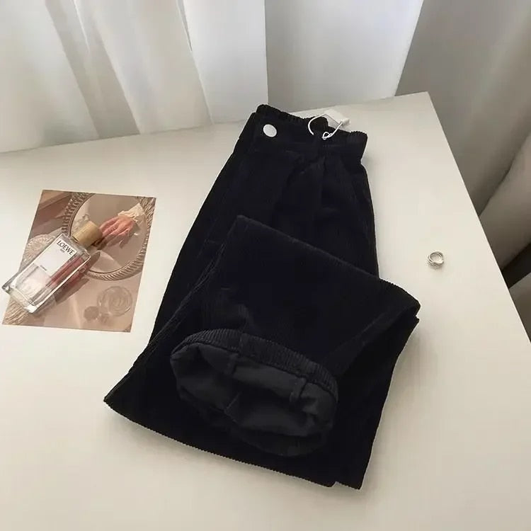 Retro high-waisted corduroy pants for ladies