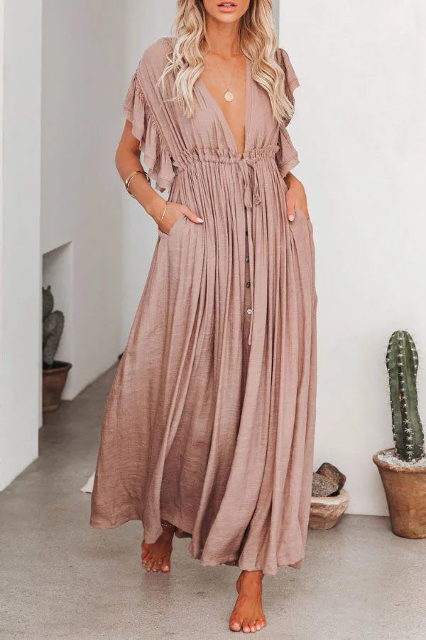 LP | Fairy Air dress with v-neck and ruffled sleeves