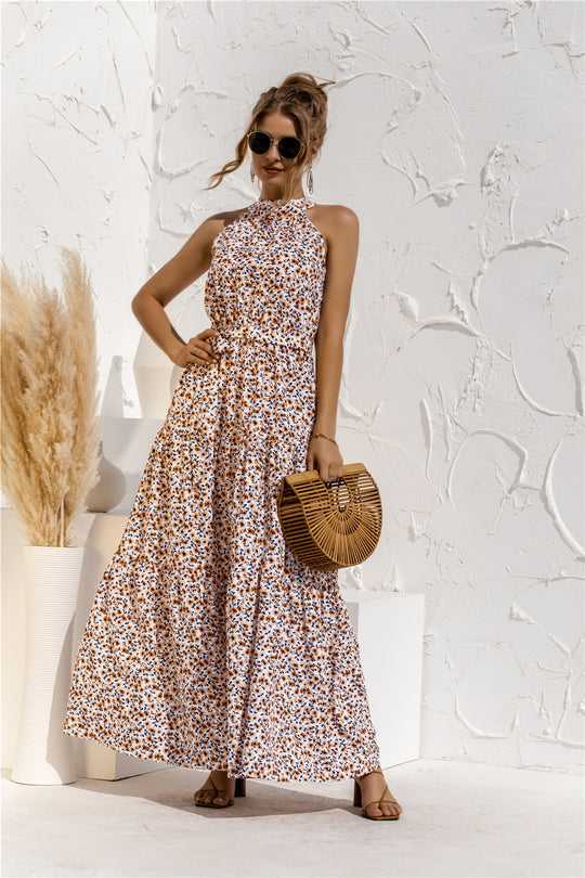 LP | Maxi dress with tie belt and colorful polka dot print