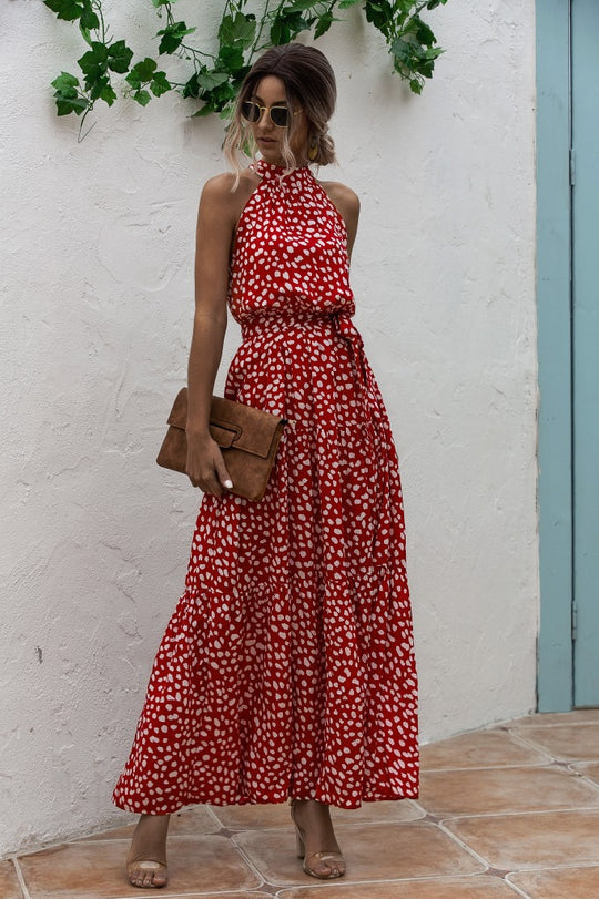 LP | Maxi dress with tie belt and colorful polka dot print