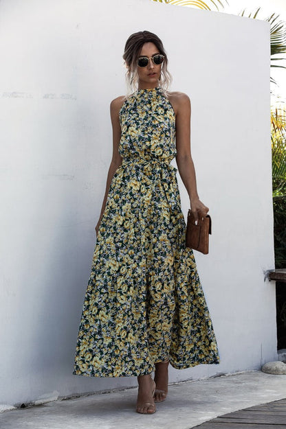 LP | Maxi dress with tie belt and colorful polka dot print