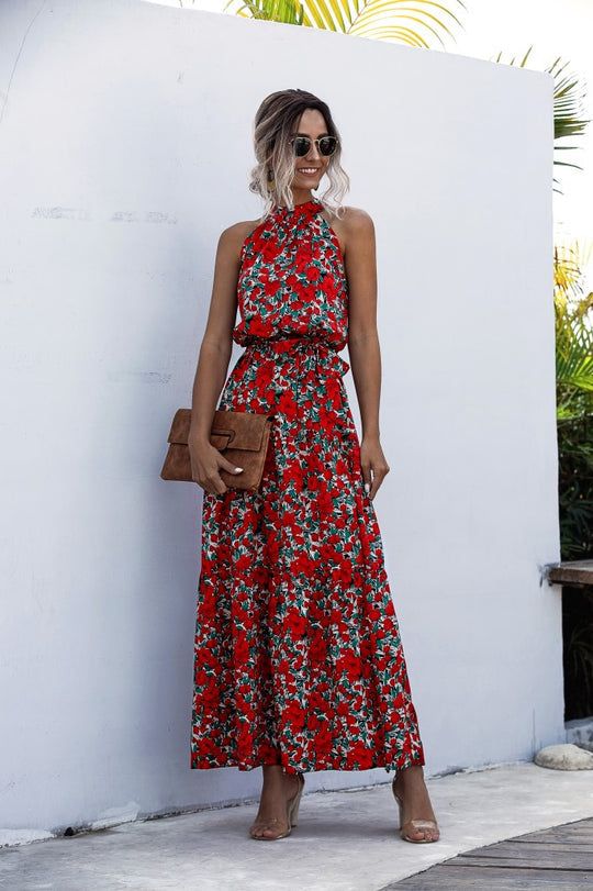 LP | Maxi dress with tie belt and colorful polka dot print