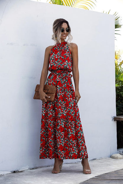 LP | Maxi dress with tie belt and colorful polka dot print