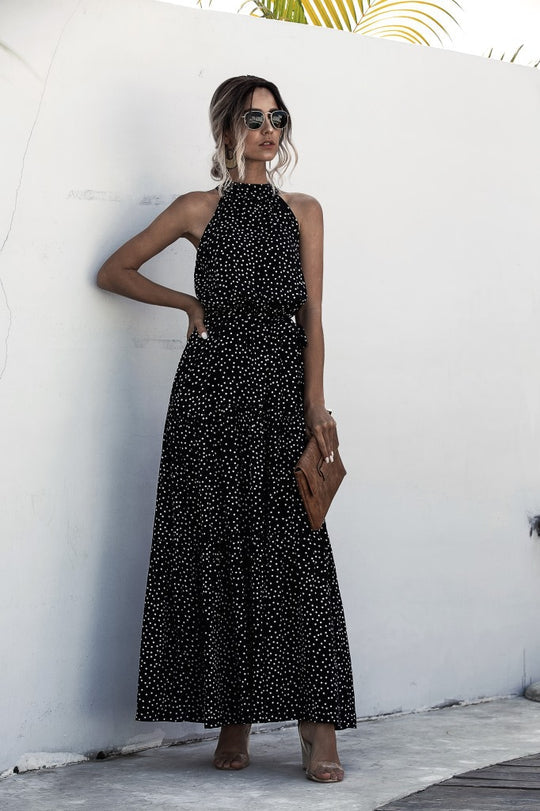 LP | Maxi dress with tie belt and colorful polka dot print