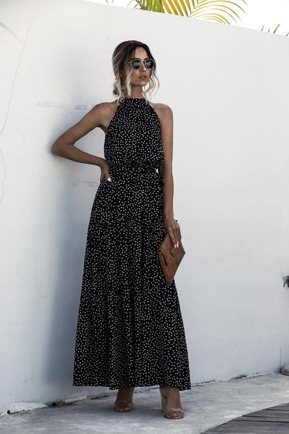 LP | Maxi dress with tie belt and colorful polka dot print