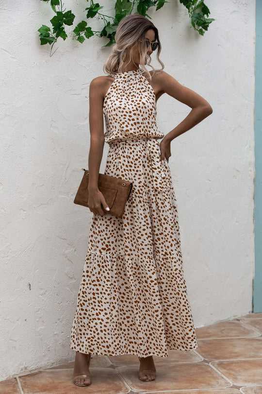 LP | Maxi dress with tie belt and colorful polka dot print
