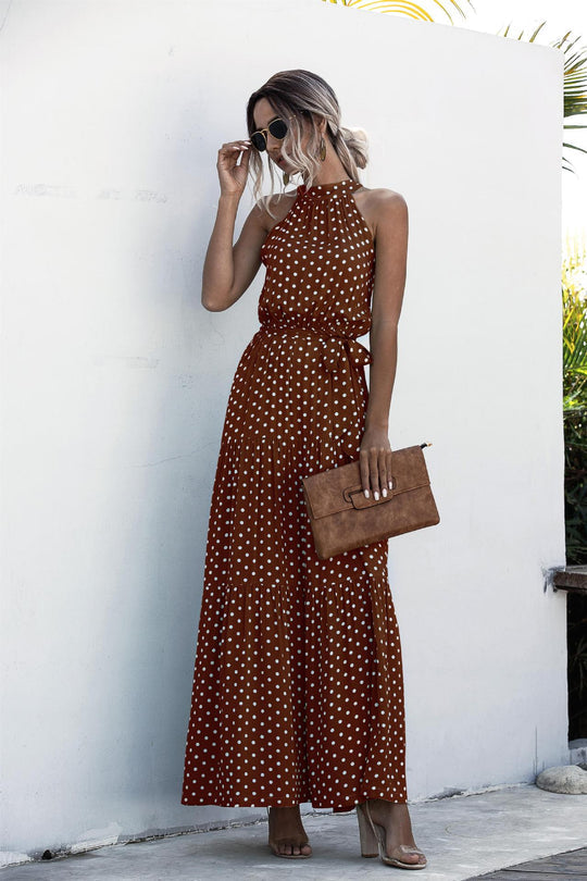 LP | Maxi dress with tie belt and colorful polka dot print