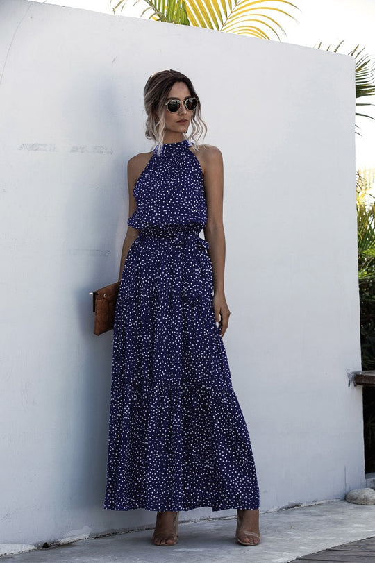 LP | Maxi dress with tie belt and colorful polka dot print
