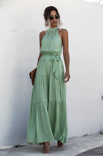 LP | Maxi dress with tie belt and colorful polka dot print