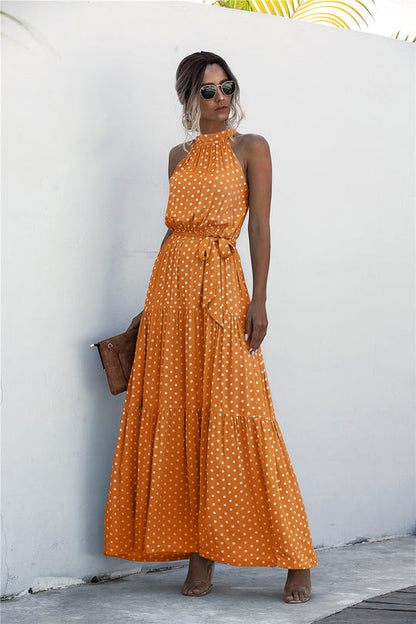 LP | Maxi dress with tie belt and colorful polka dot print