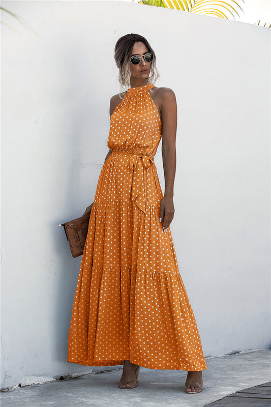 LP | Maxi dress with tie belt and colorful polka dot print