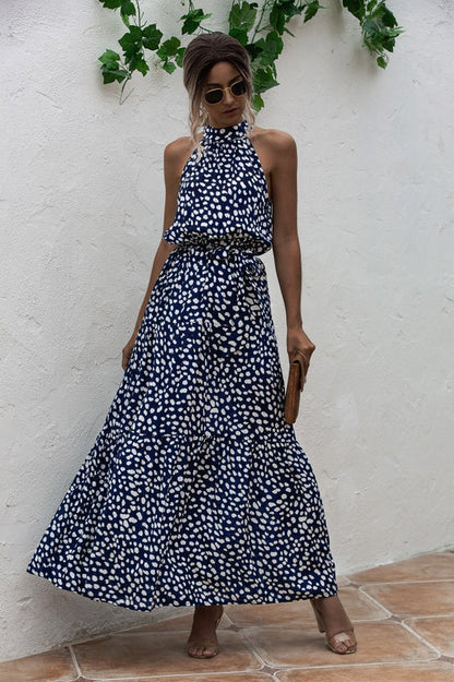 LP | Maxi dress with tie belt and colorful polka dot print