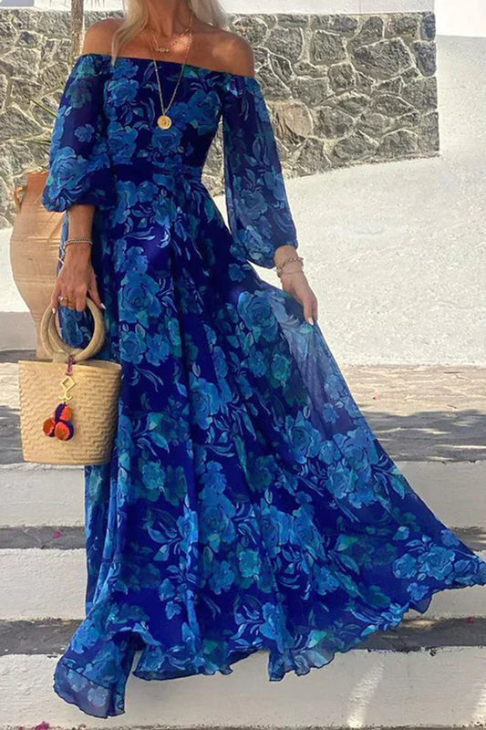 LP | Off-the-shoulder smocked floral maxi dress for parties