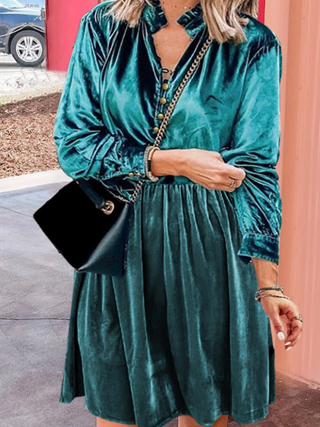 Cute-as-a-button velvet dress