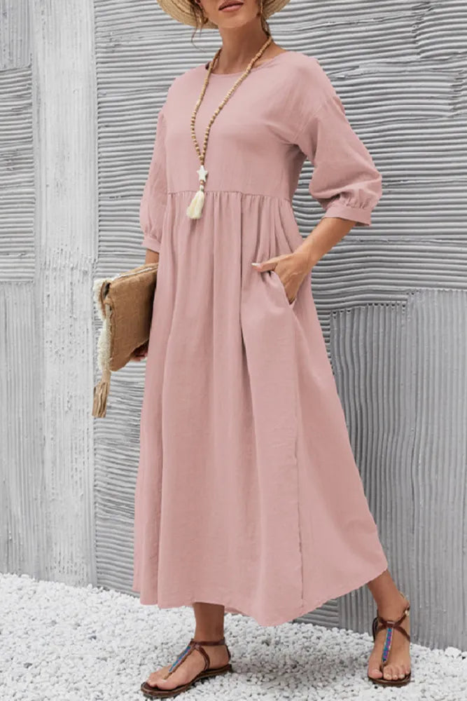 LP | Simple casual dress with O-neckline and A-line.