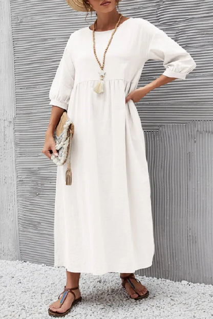 LP | Simple casual dress with O-neckline and A-line.