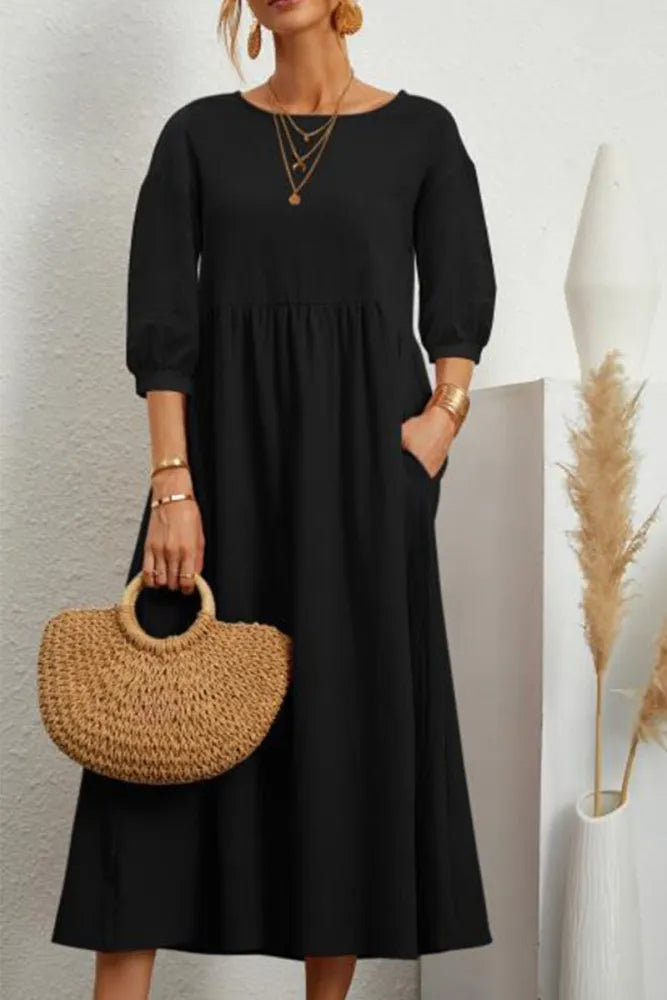 LP | Simple casual dress with O-neckline and A-line.