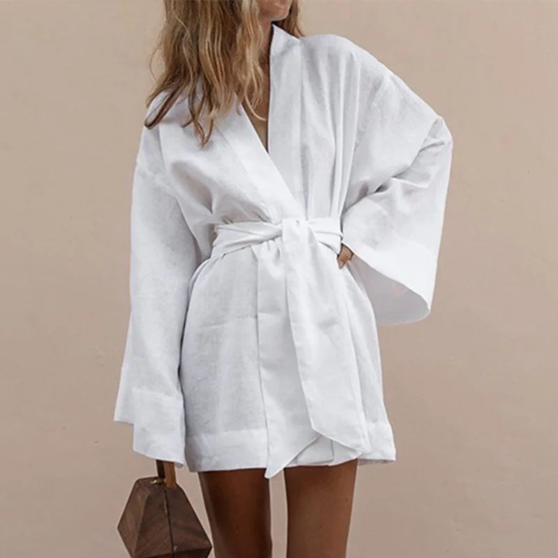 Summer dress with V-neck in kimono style