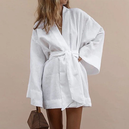 Summer dress with V-neck in kimono style