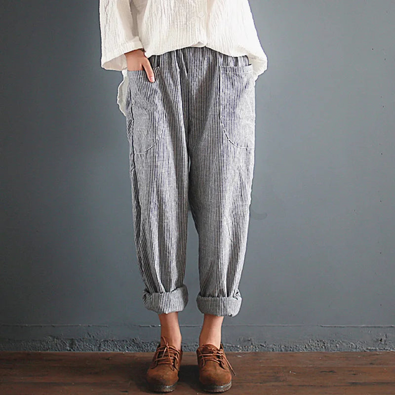 Oversized cotton and linen pants