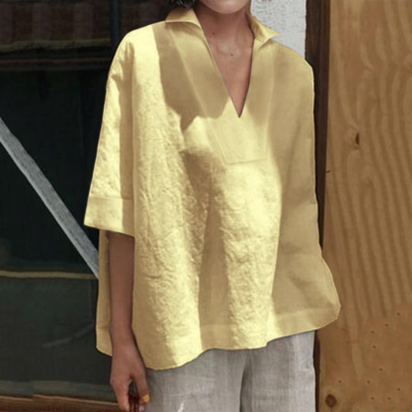 MiaMilana - V-neck linen blouse