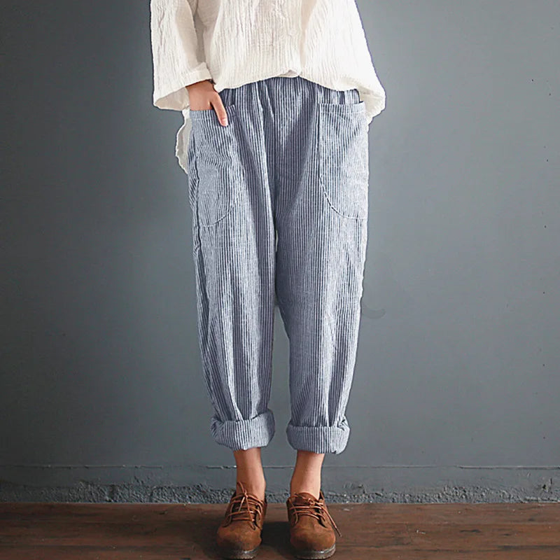 Oversized cotton and linen pants