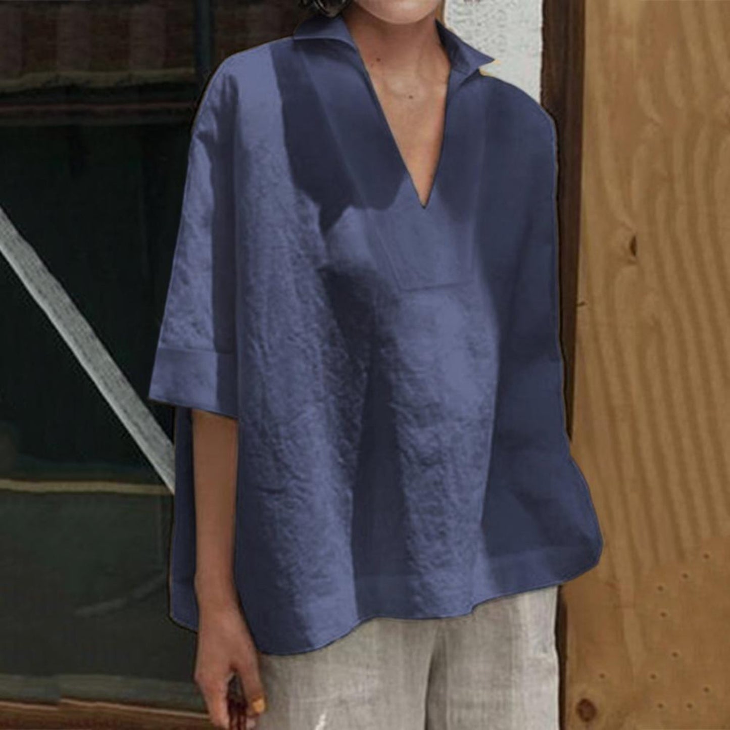 MiaMilana - V-neck linen blouse