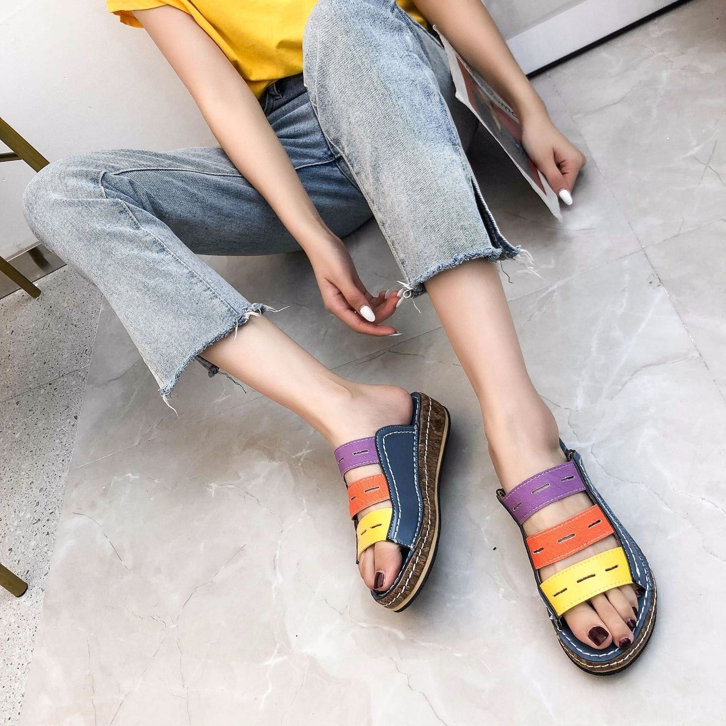Sophia | Comfortable tricolor support sandals for women
