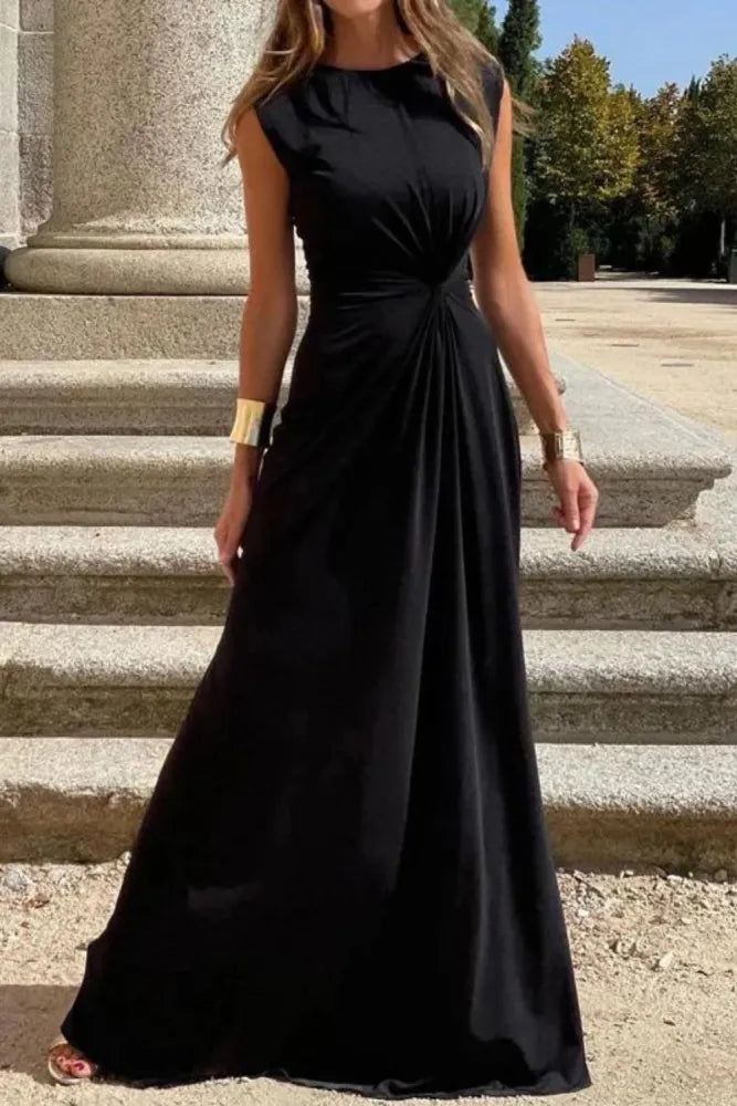 LP | Elegant long-sleeved dress with lapels and simple V-neckline for women