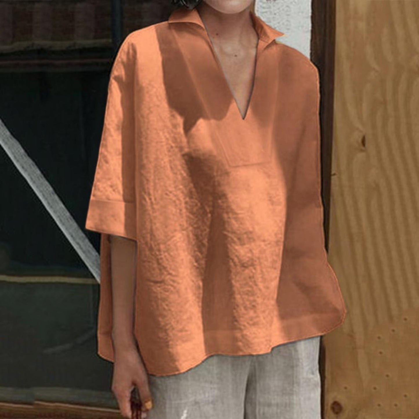 MiaMilana - V-neck linen blouse