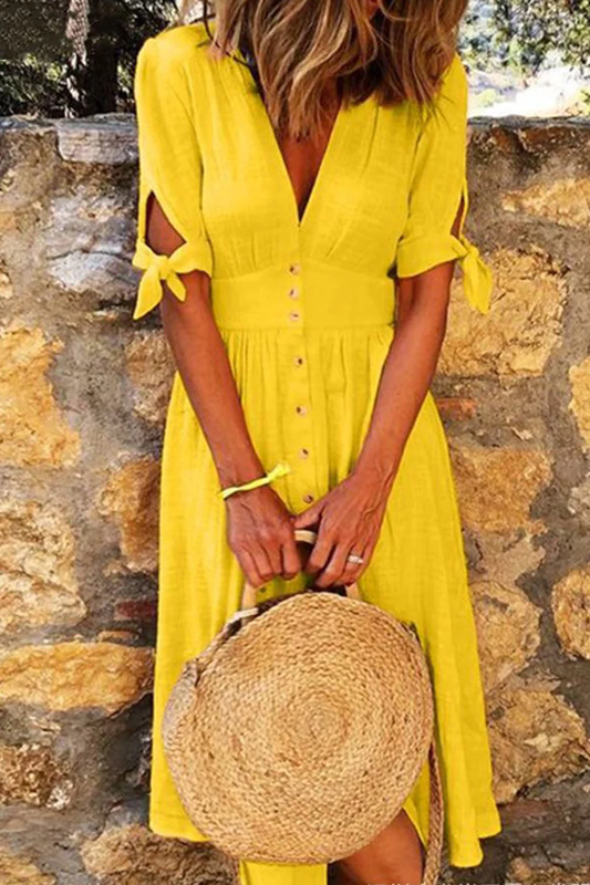 LP | Elegant casual dresses with V-neck and buckle closure.