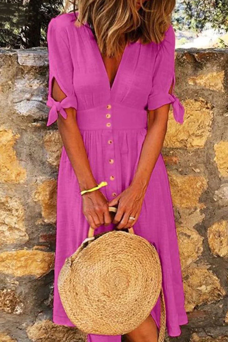 LP | Elegant casual dresses with V-neck and buckle closure.