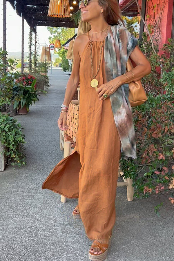 LP | Linen-blend maxi dress with flaps
