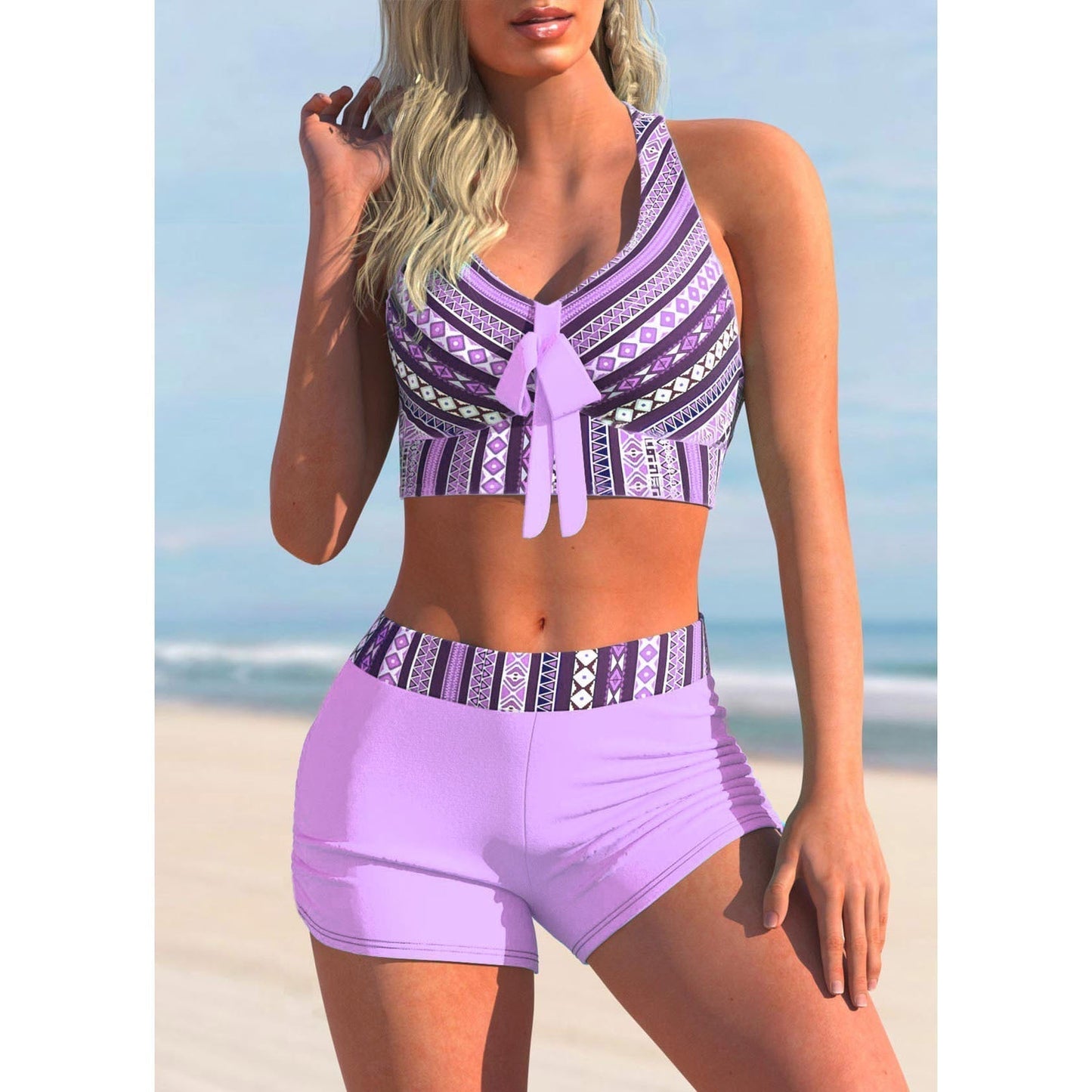 halterneck top-with-high-waist-short 2-piece swimsuit