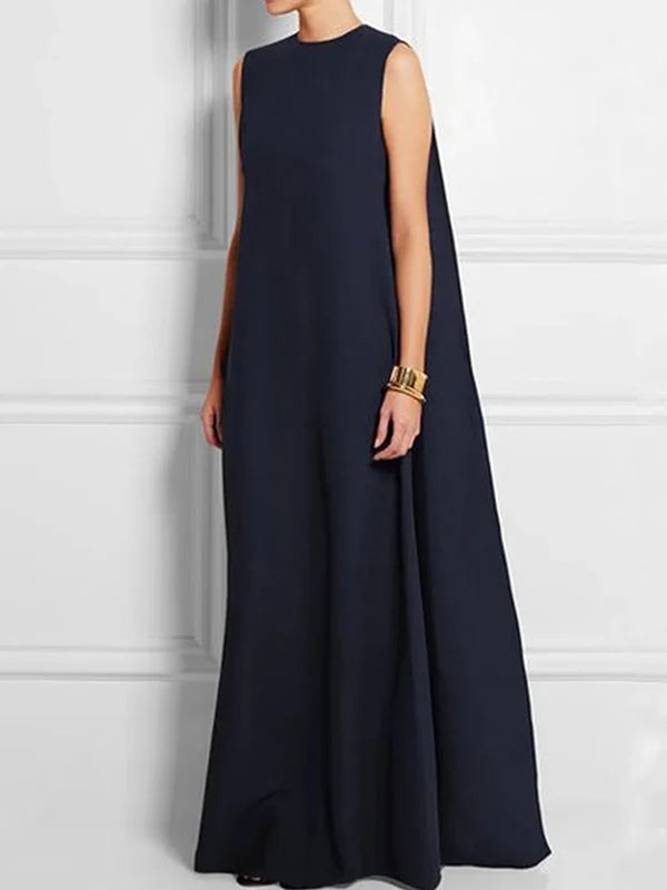 LP | full, simple, single-color, sleeveless, V-back, full-length dress