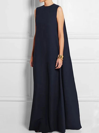 LP | full, simple, single-color, sleeveless, V-back, full-length dress
