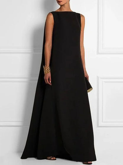 LP | full, simple, single-color, sleeveless, V-back, full-length dress