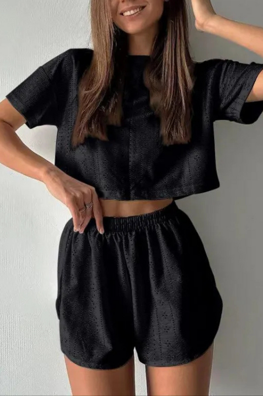 Isabeau | Casual Short-sleeved Crop Top And Elastic Slit Shorts