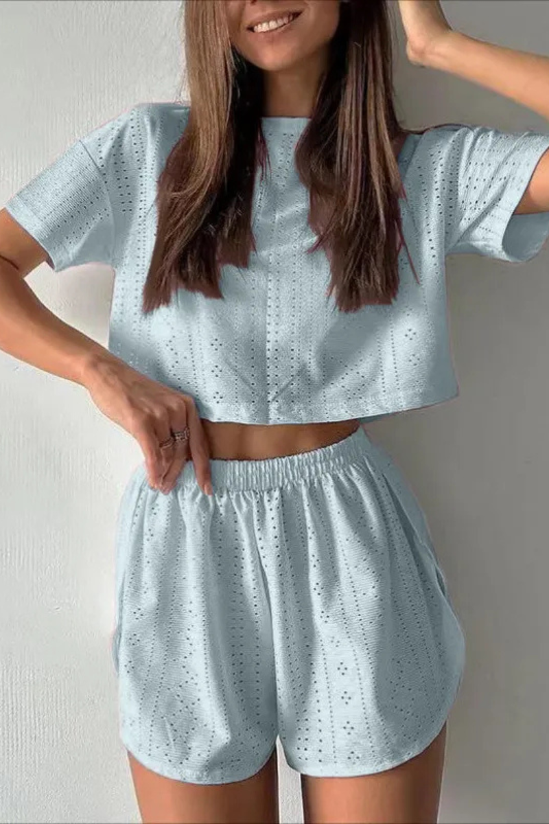 Isabeau | Casual Short-sleeved Crop Top And Elastic Slit Shorts