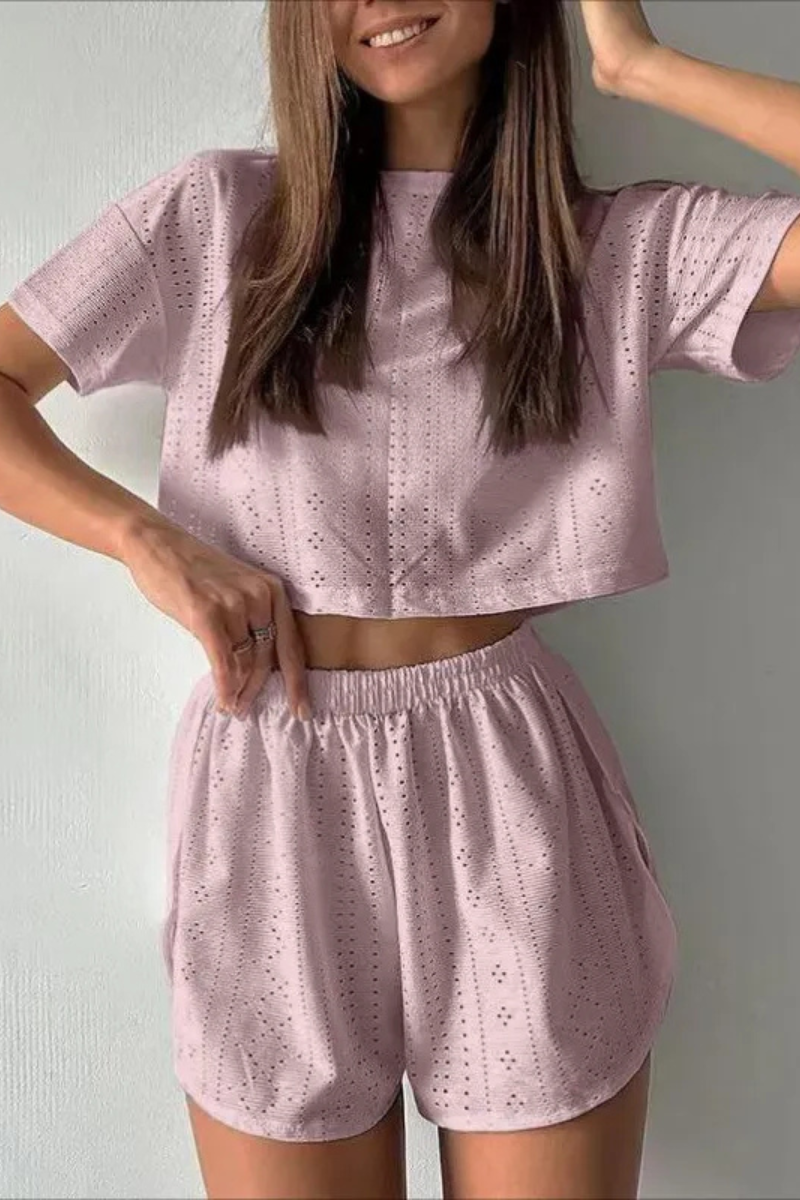 Isabeau | Casual Short-sleeved Crop Top And Elastic Slit Shorts