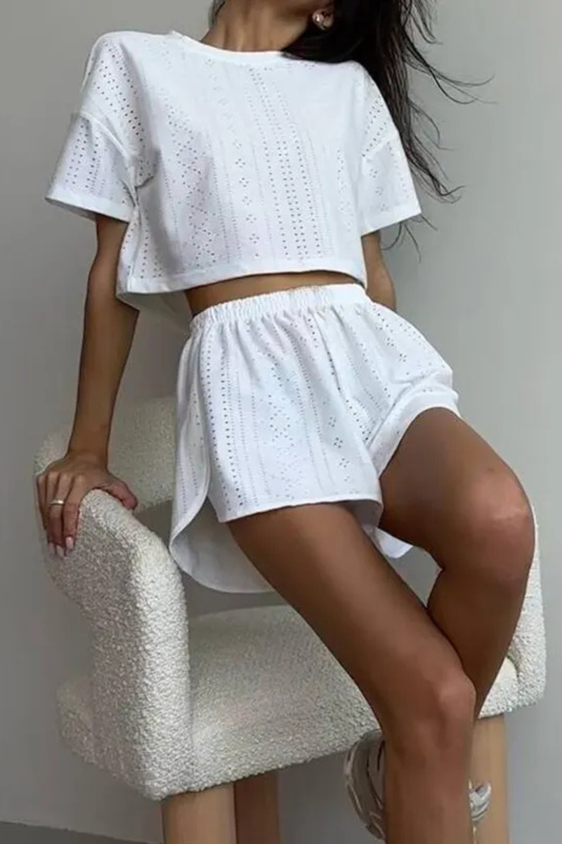 Isabeau | Casual Short-sleeved Crop Top And Elastic Slit Shorts