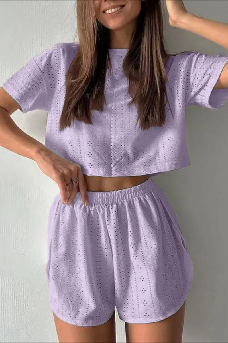 Isabeau | Casual Short-sleeved Crop Top And Elastic Slit Shorts