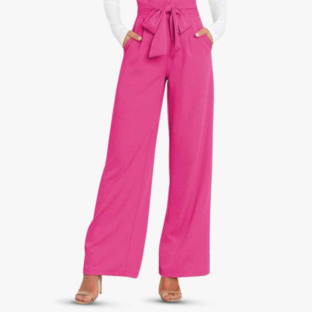Women's wide-leg fabric pants with tie belt