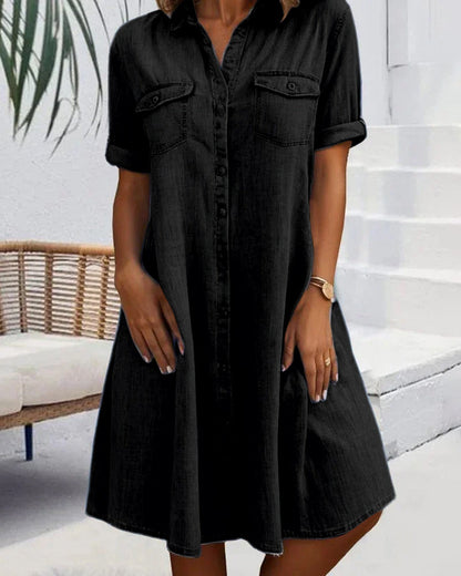 LP | Short-sleeved midi dress with button closure